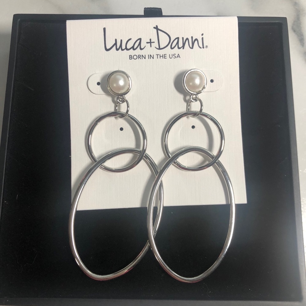 Luca + Danni silver and pearl earrings. 3 inches.